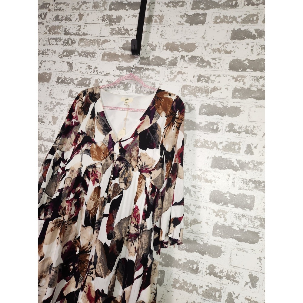 Entro Mini Boho Floral Dress Small V-Neck Button Details Bell Sleeve Lined Artsy - Picture 5 of 16